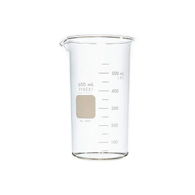 10718. VASO DE PRECIPITADO DE VIDRIO 600ML FORMA ALTA C/PICO BERZELIUS PAQUETE C/2 PIEZAS PYREX