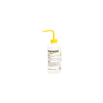 3354. PIZETA (FRASCO LAVADOR) 500ML ISOPROPANOL, BOCA ANGOSTA SALIDA SUPERIOR C/TAPA AMARILLA, ETIQUETA GHS, DE POLIETILENO BAJA DENSIDAD NALGENE