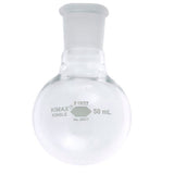 51881. MATRAZ DE VIDRIO 50ML, FONDO REDONDO, CUELLO CORTO, JUNTA 19/22 -KIMAX