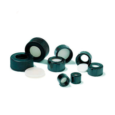 1060. TAPON DE ROSCA DE POLIPROPILENO NEGRO C/ORIFICIO Y MEMBRANA DE TEFLON/SILICONA 1.5MM P/VIAL DE 2ML (ABERTURA GRANDE) C/100 SUPELCO