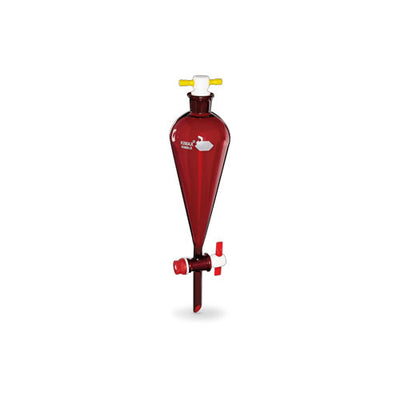 52051. EMBUDO DE SEPARACION DE VIDRIO 500ML FORMA PERA, RAY-SORB TAPON Y LLAVE DE TEFLON - KIMAX