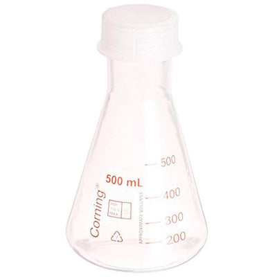 27780. MATRAZ ERLENMEYER 500ML POLIPROPILENO REUSABLE, BOCA ANGOSTA C/TAPON DE ROSCA GL-45 CORNING