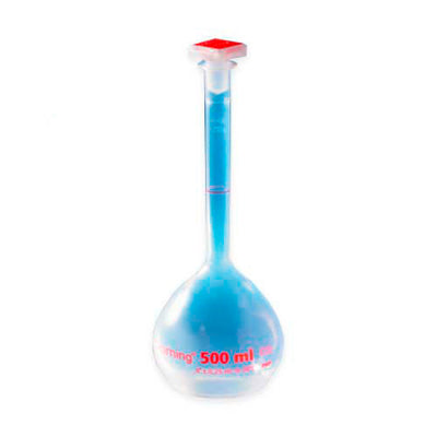 16226. MATRAZ VOLUMETRICO DE PLASTICO 500ML CLASE A C/TAPON CONICO 19/26 - CORNING