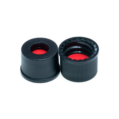 51908. TAPON ROSCADO DE POLIPROPILENO COLOR NEGRO C/ORIFICIO, SEPTUM DE TEFLON/SILICONA 0.040PULG C/100 - FINNERAN