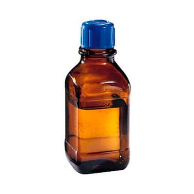 4293. FRASCO VIDRIO AMBAR 250ML CUADRADO C/TAPON AZUL 32MM - WHEATON