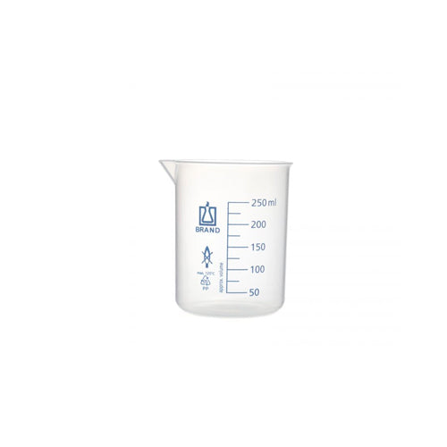 56958. VASO DE PRECIPITADO DE POLIMETILPENTANO 250ML FORMA BAJA GRADUADO COLOR AZUL C/3 BRAND