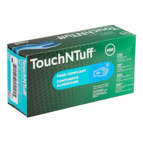51984. GUANTES DE NITRILO AZUL EMPOLVADO RELIEVE EN LOS DEDOS TALLA GRANDE C/100 TOUCHNTUFF