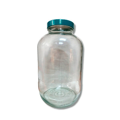 23485. FRASCO DE VIDRIO CLARO 3785ML (128OZ) BOCA ANCHA C/TAPA VERDE C/REVESTIMIENTO DE RESINA DE FLUOROPOLIMERO QORPAK