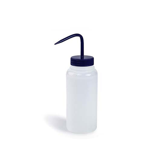 22196. PIZETA (FRASCO LAVADOR) 500ML BOCA ANCHA SALIDA SUPERIOR C/TAPA AZUL, LDPE BEL-ART