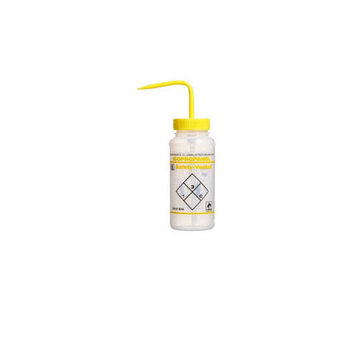 22218. PIZETA (FRASCO LAVADOR) 500ML ISOPROPANOL, BOCA ANCHA SALIDA SUPERIOR C/TAPA AMARILLA, LDPE BEL-ART