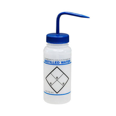 30378. PIZETA (FRASCO LAVADOR) 500ML AGUA DESTILADA, BOCA ANCHA SALIDA SUPERIOR C/TAPA AZUL, LDPE BEL-ART