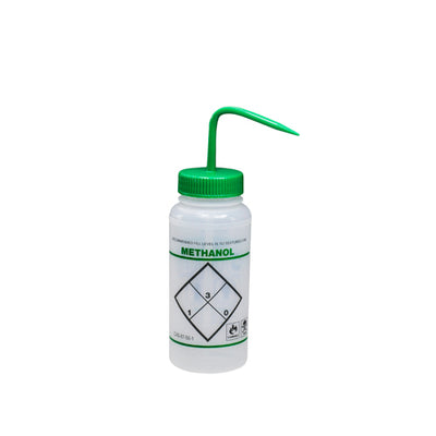 23711. PIZETA (FRASCO LAVADOR) 500ML METANOL, BOCA ANCHA SALIDA SUPERIOR C/TAPA VERDE, LDPE BEL-ART