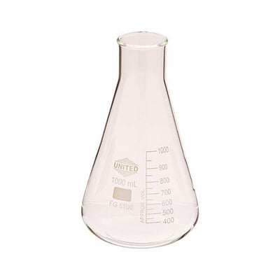 22831. MATRAZ ERLENMEYER DE VIDRIO 1LT BOCA ANCHA UNITED SCIENTIFIC