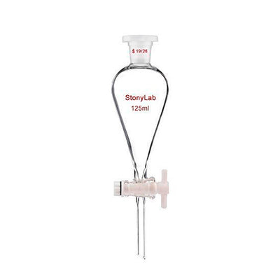 18501. EMBUDO DE SEPARACION DE VIDRIO 125ML FORMA PERA C/LLAVE DE TEFLON Y TAPON DE PLASTICO - UNITED SCIENTIFIC