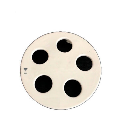 24004. PLACA DE PORCELANA P/DESECADOR 5 AGUJEROS C/3 PATAS, DIAMETRO EXTERIOR 142MM COORS