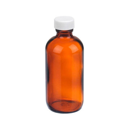 4281. FRASCO VIDRIO AMBAR 473ML (16OZ) BOCA ANGOSTA C/TAPA BLANCA PP C/2 - WHEATON