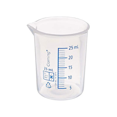 1390. VASO DE PRECIPITADO DE PLASTICO 25ML FORMA BAJA PAQUETE C/5 PIEZAS CORNING