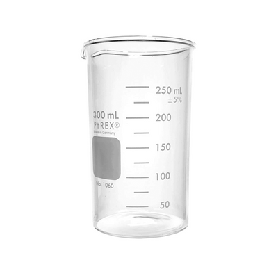 2759. VASO DE PRECIPITADO DE VIDRIO 300ML FORMA ALTA C/PICO BERZELIUS PAQUETE C/2 PIEZAS - PYREX