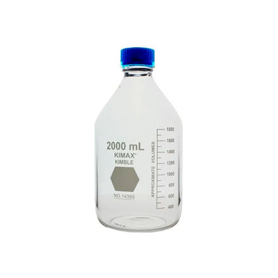 10850. FRASCO VIDRIO CLARO 2LT GL45 C/TAPA AZUL Y ANILLO DE POLIPROPILENO - KIMAX