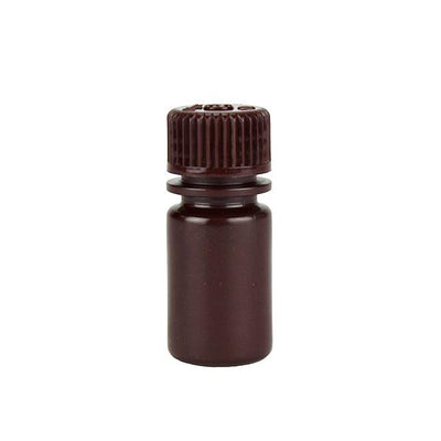 1604. FRASCO DE POLIETILENO ALTA DENSIDAD 15ML AMBAR BOCA ANGOSTA, FORMA REDONDA C/TAPA ROSCA PP, NO ESTERIL PAQUETE C/5 PIEZAS NALGENE