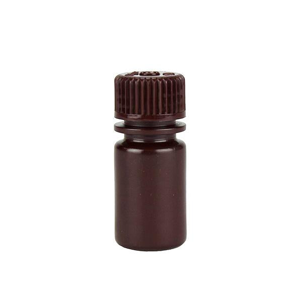 1604. FRASCO DE POLIETILENO ALTA DENSIDAD 15ML AMBAR BOCA ANGOSTA, FORMA REDONDA C/TAPA ROSCA PP, NO ESTERIL PAQUETE C/5 PIEZAS NALGENE