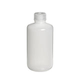 1590. FRASCO POLIETILENO ALTA DENSIDAD 250ML REDONDO BOCA ANGOSTA C/TAPON DE ROSCA DE POLIPROPILENO, NO ESTERIL PAQUETE C/5 PIEZAS NALGENE