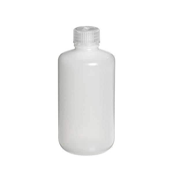 1590. FRASCO POLIETILENO ALTA DENSIDAD 250ML REDONDO BOCA ANGOSTA C/TAPON DE ROSCA DE POLIPROPILENO, NO ESTERIL PAQUETE C/5 PIEZAS NALGENE