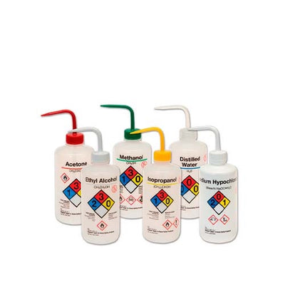 11760. PIZETA (FRASCO LAVADOR) 500ML ETANOL, BOCA ANGOSTA SALIDA SUPERIOR C/TAPA NATURAL, LDPE C/2 NALGENE