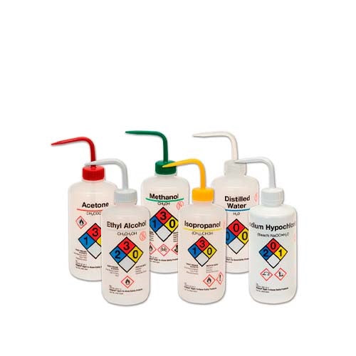 11760. PIZETA (FRASCO LAVADOR) 500ML ETANOL, BOCA ANGOSTA SALIDA SUPERIOR C/TAPA NATURAL, LDPE C/2 NALGENE