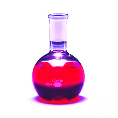 10870. MATRAZ DE EBULLICION DE VIDRIO 500ML FONDO PLANO UNION ESMERILADA 24/40 - KIMAX