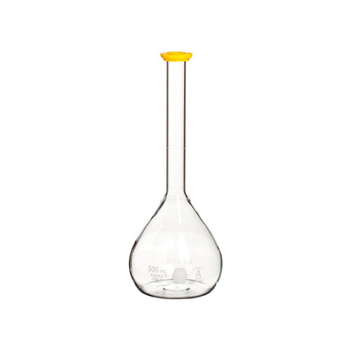 11575.MATRAZ VOLUMETRICO DE VIDRIO 500ML CLASE A CERTIFICADO C/TAPA SNAP-CAP - KIMAX