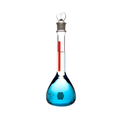 5654. MATRAZ VOLUMETRICO DE VIDRIO 50ML CLASE A LINEA ROJA C/TAPON DE VIDRIO - KIMAX