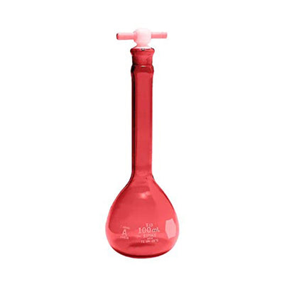 5757. MATRAZ VOLUMETRICO DE VIDRIO 50ML CLASE A RAY-SORB AMBAR C/TAPON PE, CERTIFICADO POR LOTE - KIMAX