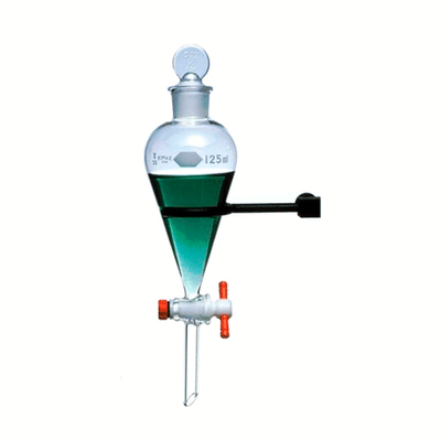 25265. EMBUDO DE VIDRIO 60ML FORMA PERA SQUIBB C/LLAVE DE PASO DE TEFLON Y TAPON DE VIDRIO KIMAX