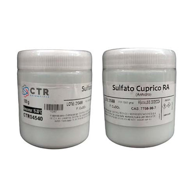 20204. SULFATO CUPRICO ANHIDRO RA PLASTICO 100GR C/2 CTR