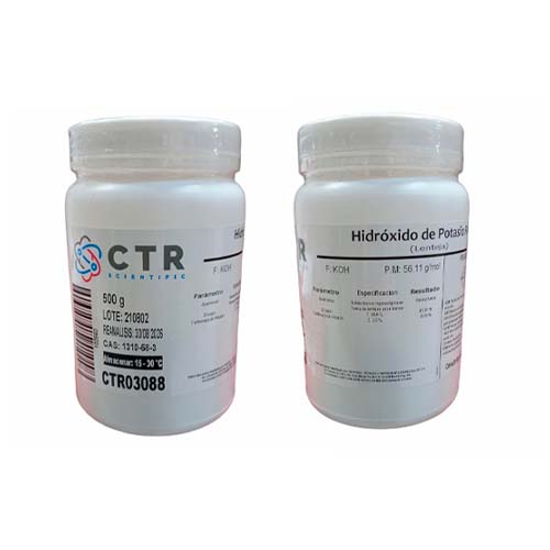 50303. HIDROXIDO DE POTASIO LENTEJAS RA PLASTICO 500GR - CTR
