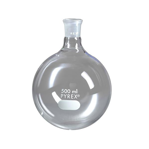1334. MATRAZ DE EBULLICION DE VIDRIO FONDO REDONDO CUELLO CORTO UNION ESMERILADA 24/40 2LT - PYREX