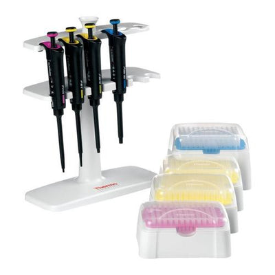 3689. MICROPIPETAS GLP F2 KIT 1: 1-10UL, 10-100UL, 100-1000UL, 3 RACKS PUNTAS Y SOPORTE - FINNPIPETTE