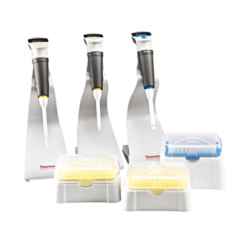 3757. MICROPIPETAS GLP NOVUS KIT: 1-10UL, 10-100UL, 100-1000UL, 3 RACKS DE PUNTAS Y SOPORTE - FINNPIPETTE