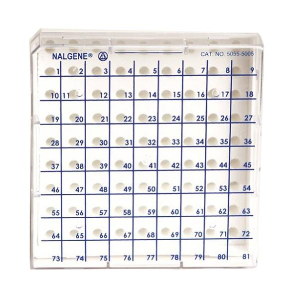 1625. CAJA DE ALMACENAMIENTO C/TAPA TRANSPARENTE P/81 MICROTUBOS 0.5ML - NALGENE