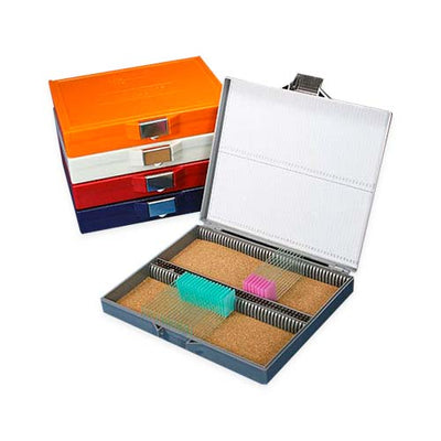 51474. CAJA P/100 LAMINILLAS COLOR BLANCO INTERIOR CORCHO C/BROCHE - GLOBE SCIENTIFIC