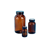 25268. FRASCO DE VIDRIO AMBAR 125ML (4OZ) BOCA ANCHA C/TAPA SOLIDA REVESTIDA DE POLIETILENO PAQUETE C/5 PIEZAS KIMBLE