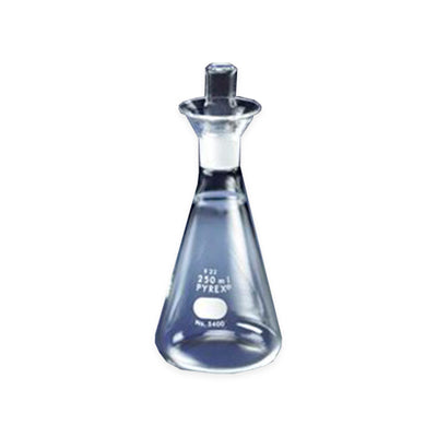 10756. MATRAZ DE VIDRIO P/DETERMINACION DE YODO 250ML C/TAPON ESMERILADO - PYREX