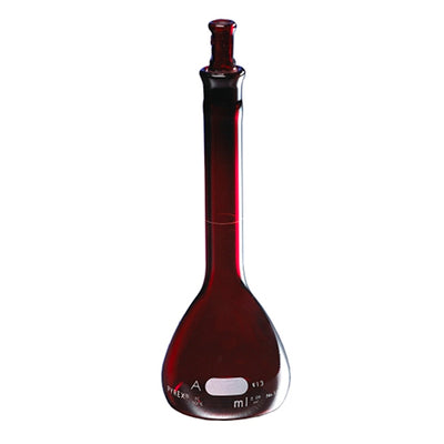 11526.MATRAZ VOLUMETRICO DE VIDRIO 100ML CLASE A BAJO ACTINICO BOCA ANCHA REFORZADO C/TAPON ESMERILADO - PYREX