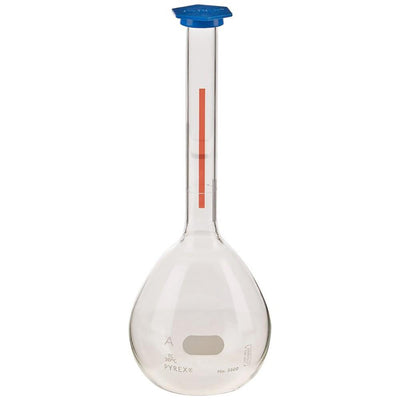 1304. MATRAZ VOLUMETRICO DE VIDRIO CLASE A 25ML LINEA ROJA C/TAPON DE PLASTICO SNAP-CAP - PYREX