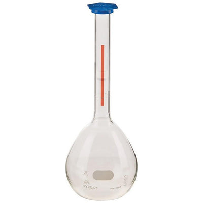 1302. MATRAZ VOLUMETRICO DE VIDRIO CLASE A 2LT LINEA ROJA C/TAPON DE PLASTICO SNAP-CAP - PYREX