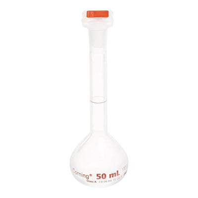 1280. MATRAZ VOLUMETRICO DE PLASTICO PP, 50ML CLASE B C/TAPON PLASTICO - CORNING