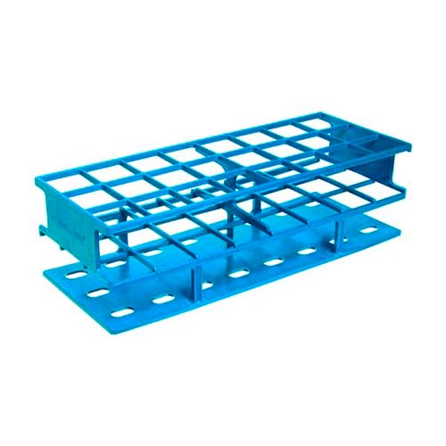 13821. GRADILLA P/24 TUBOS 30MM DE PLASTICO ACETALICO AZUL UNWIRE, AUTOCLAVABLE - NALGENE
