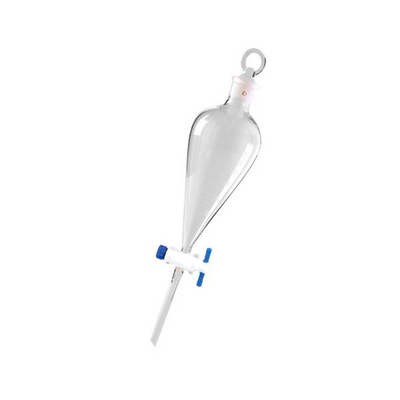 2598. EMBUDO DE SEPARACION DE VIDRIO 1LT FORMA PERA C/LLAVE DE TEFLON Y TAPON ESMERILADO PYREX