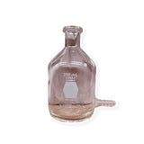 21321. BOTELLA DE VIDRIO BOROSILICATO 250ML BOCA ANGOSTA PUNTO DE MARCADO DE ESMALTE BLANCO C/SALIDA INFERIOR P/MANGUERA KIMAX